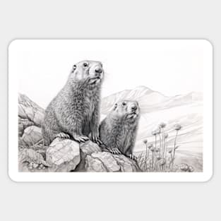 Marmot Animal Discovery Wild Nature Ink Sketch Style Sticker